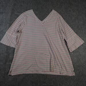 J. Jill Top‎ Womens Extra Large NWT Double VNeck Striped Half Bell Sleeve Blouse